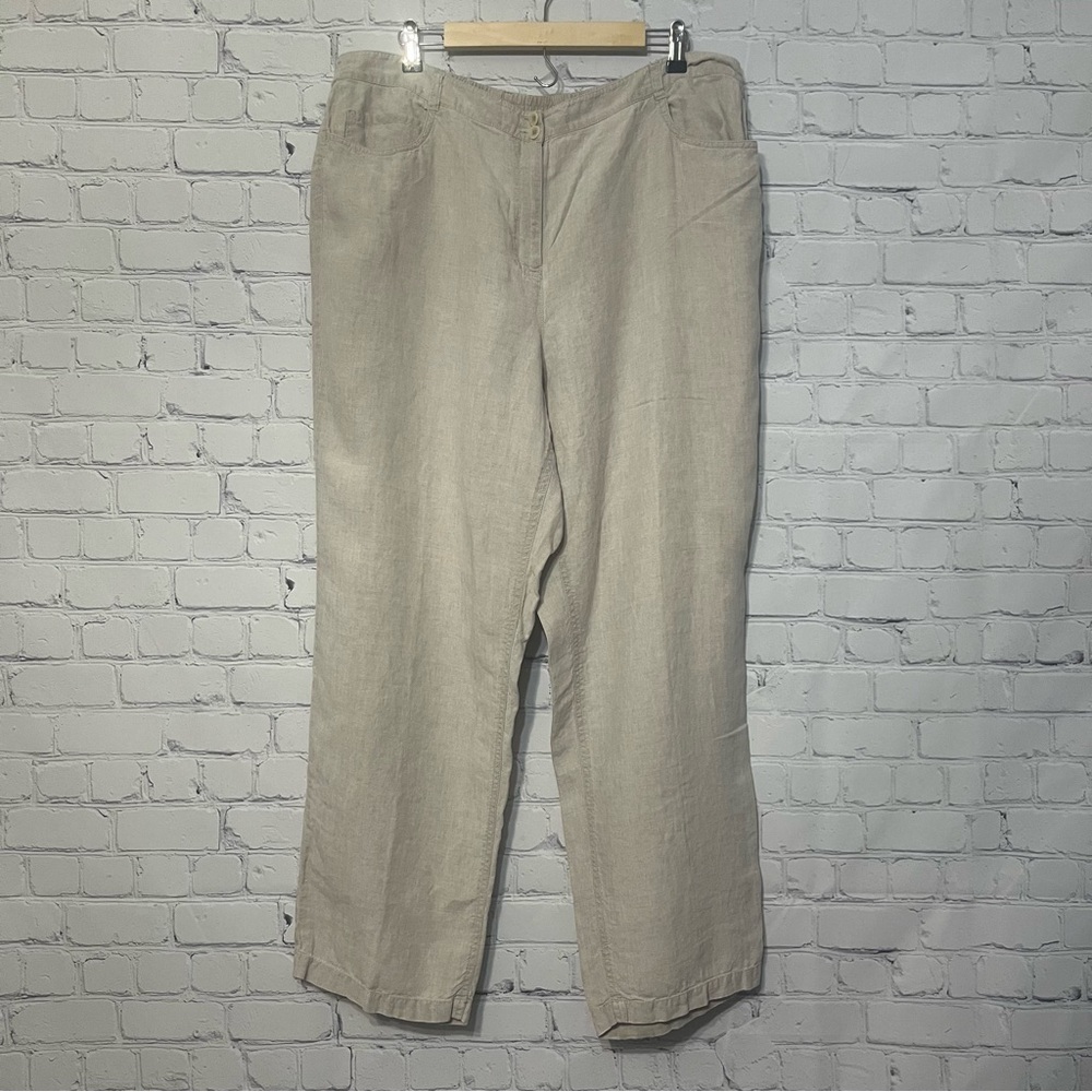 Eileen Fisher Organic Linen Pull On Pant Tan Wide Leg Lagenlook Size 2X